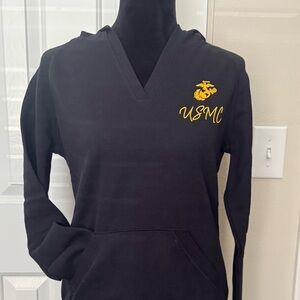 USMC Official Licensed Black Women's V-Neck Hoodie